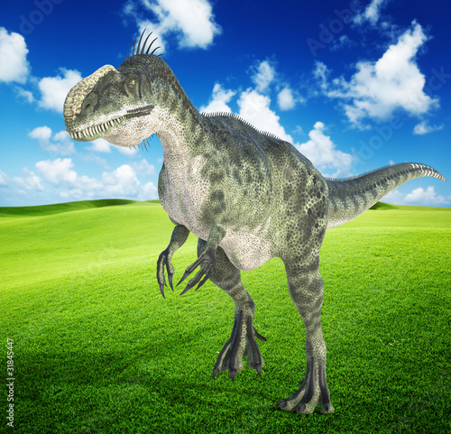 Monolophosaurus walking on the grass © DM7