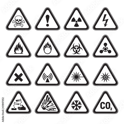 Set of Triangular Warning Hazard Signs black