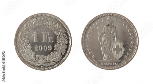 Swiss Franc Coin Isolated on White