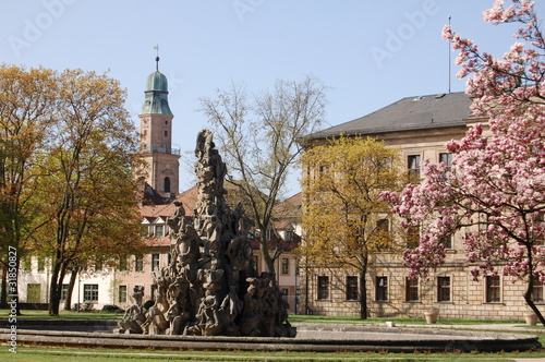 Bild auf Leinwand Hugenottenbrunnen und Schloss Erlangen
