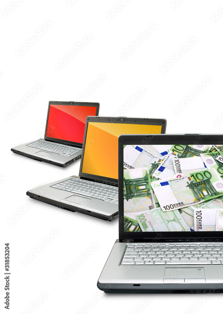 Open laptops with money Open laptops with money
