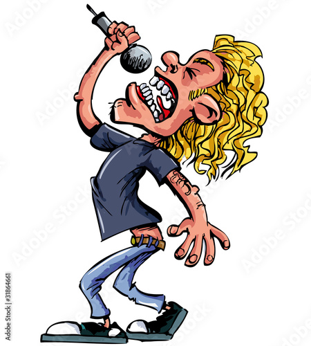 Cartoon rock singer with microphone
