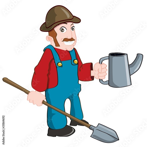 Cartoon farmer with a watering can