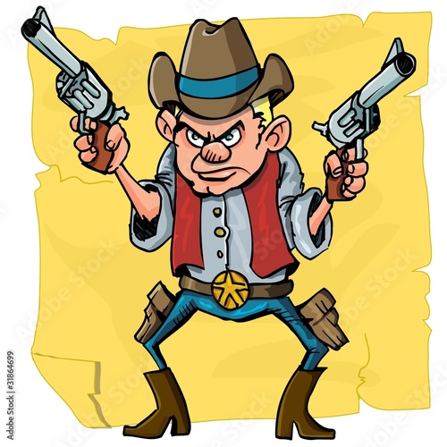 Cute cartoon cowboy holding sixguns