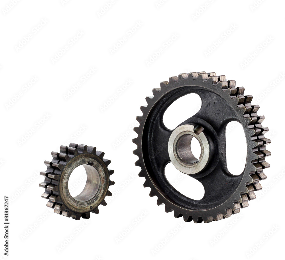 Two metal gear isolated on white with a clipping path Two metal gear isolated on white with a clipping path