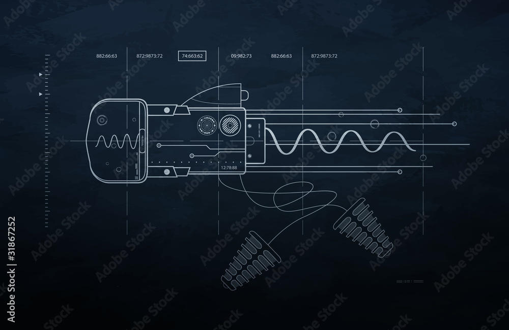 Naklejka premium drawing mechanism on a dark background. blueprint