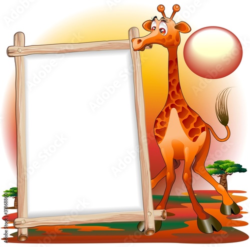 Giraffa Cartoon con Pannello-Giraffe Savannah  Background-Vector