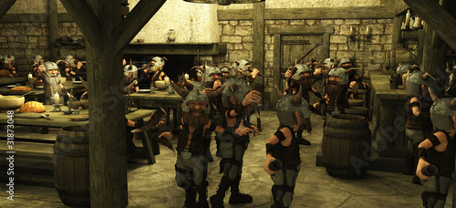 Εκτύπωση καμβά Toon Viking Dwarf Horde in the Tavern