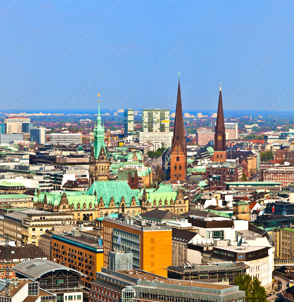 cityscape of Hamburg from the famous tower Michaelis