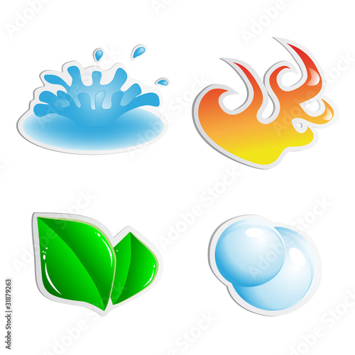 Vector stickers - water, fire, plant, air
