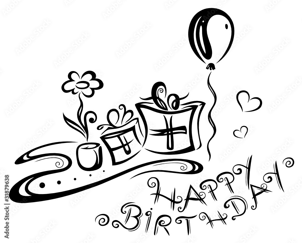 Geburtstag, happy birthday, vector, schwarz Stock Vector Adobe Stock