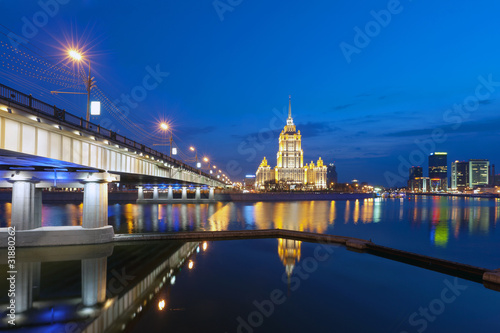 Night Moscow. Moscow River. Hotel Ukraine.