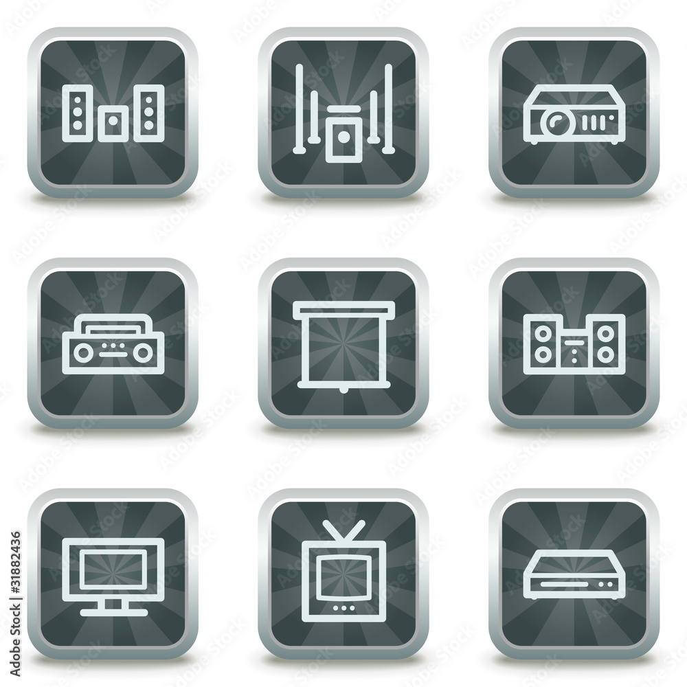 Audio video edit web icons, grey square buttons Audio video edit web icons, grey square buttons