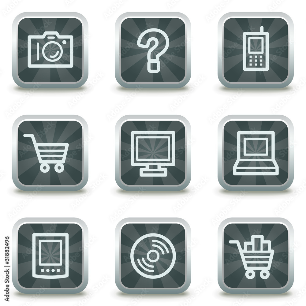 Electronics  web icons set 1, grey square buttons