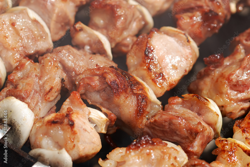 Meat slices prepare on fire Meat slices prepare on fire