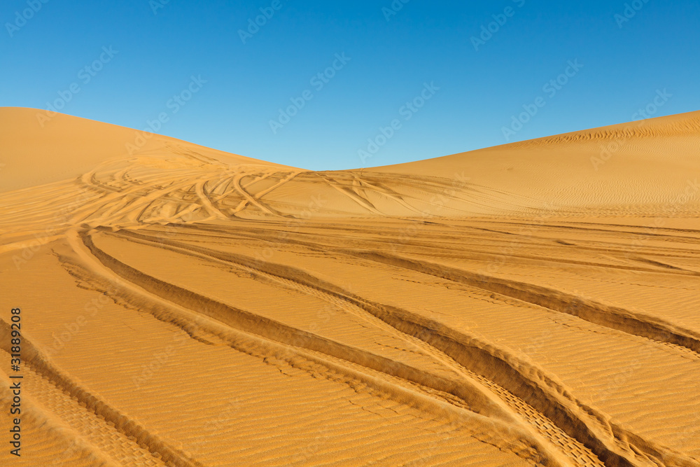 Naklejka premium Car Tire Tracks in the Desert