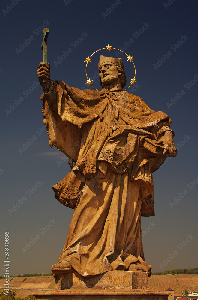 Fototapeta premium Statue of Saint Nepomuk at old main bridge in Würzburg, Germany