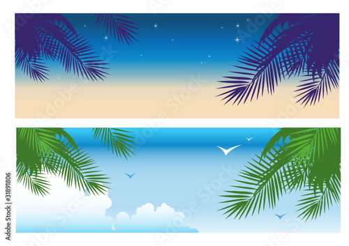 Tropical sunset banners. Day and night