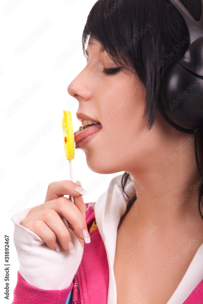 girl with lollipop and headphone girl with lollipop and headphone