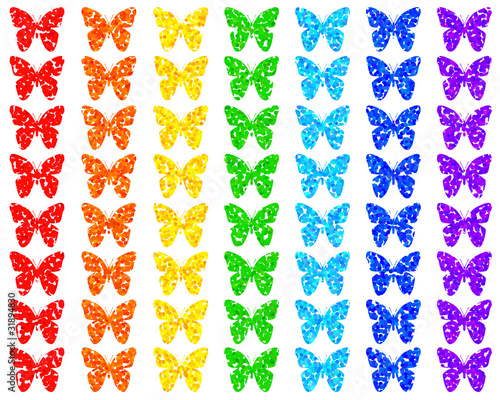 Background with butterflies of seven color of rainbow