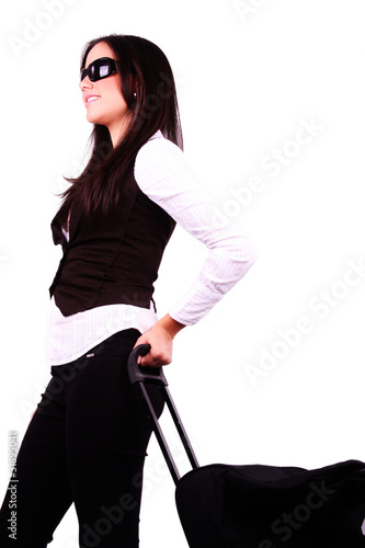 beautiful business girl with a travel bag.