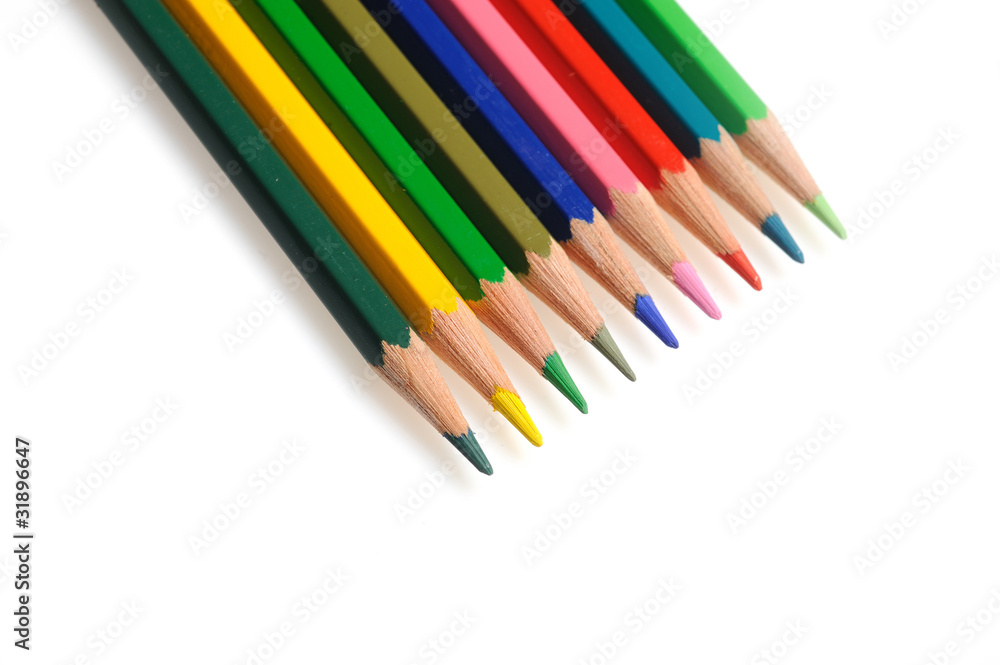 Many colorful school pencils isolated on white background Many colorful school pencils isolated on white background