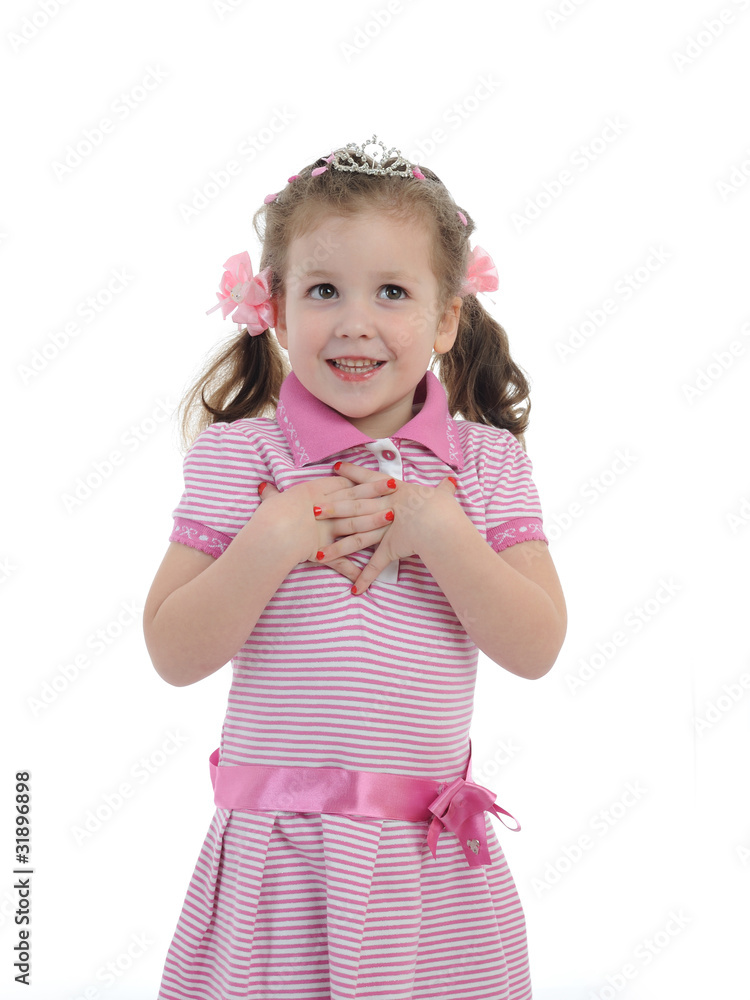 Pretty little princess girl in pink dress. isolated Pretty little princess girl in pink dress. isolated
