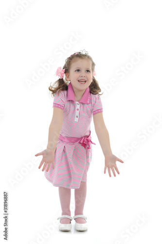 Pretty little princess girl in pink dress. isolated