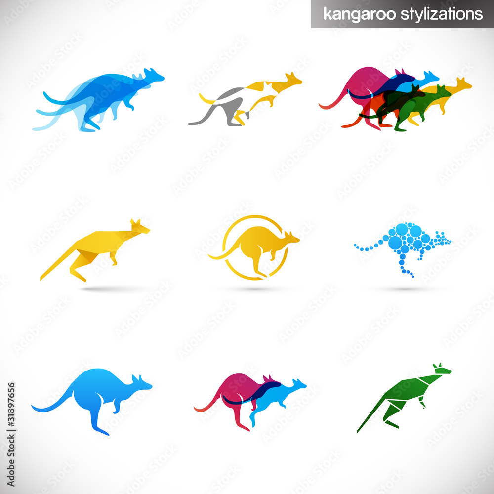 kangaroo stylized illustrations / signs in movement kangaroo stylized illustrations / signs in movement