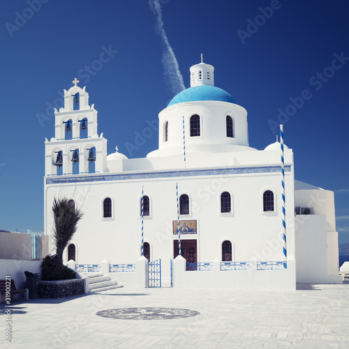 Church and Belltower in Oia, Santorini, Greece