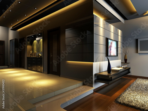 Modern design interior of living-room. 3D render