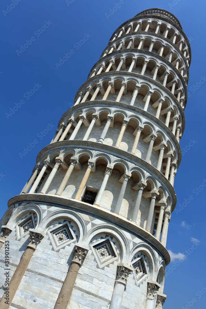 Looking up at the Leaning Tower of Pisa