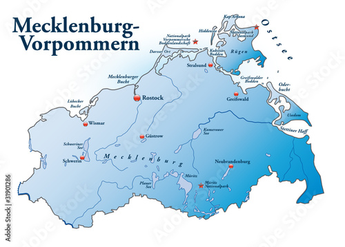 Mecklenburg-Vorpommern Übersicht blau in SVG photo