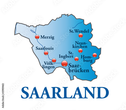 Saarland als Übersichtskarte blau in SVG
