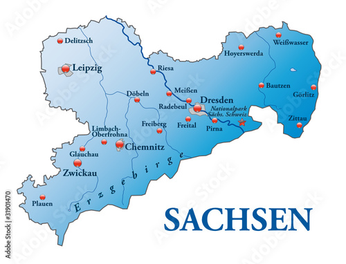 Sachsen Übersichtskarte blau