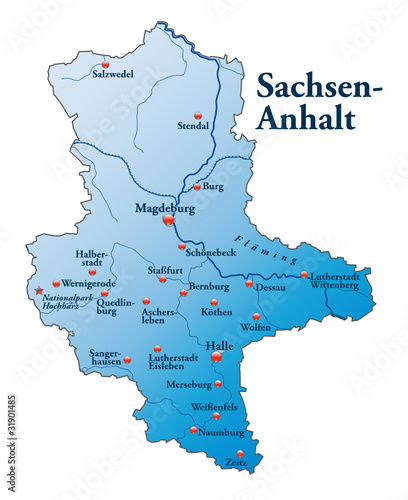 Sachsen-Anhalt als Übersichtskarte blau