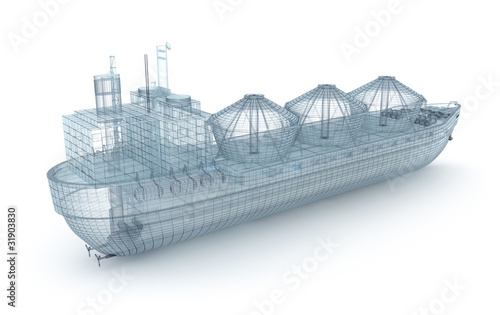 Oil tanker ship wire model isolated on white. My own design