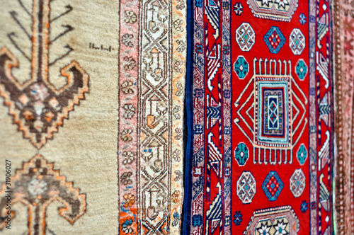 colored wool handmade carpets closeup
