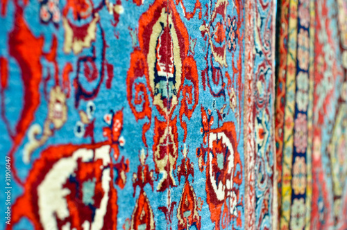 colored wool handmade carpets closeup