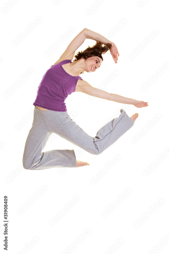 Frau springt und tanzt Stock Photo Adobe Stock