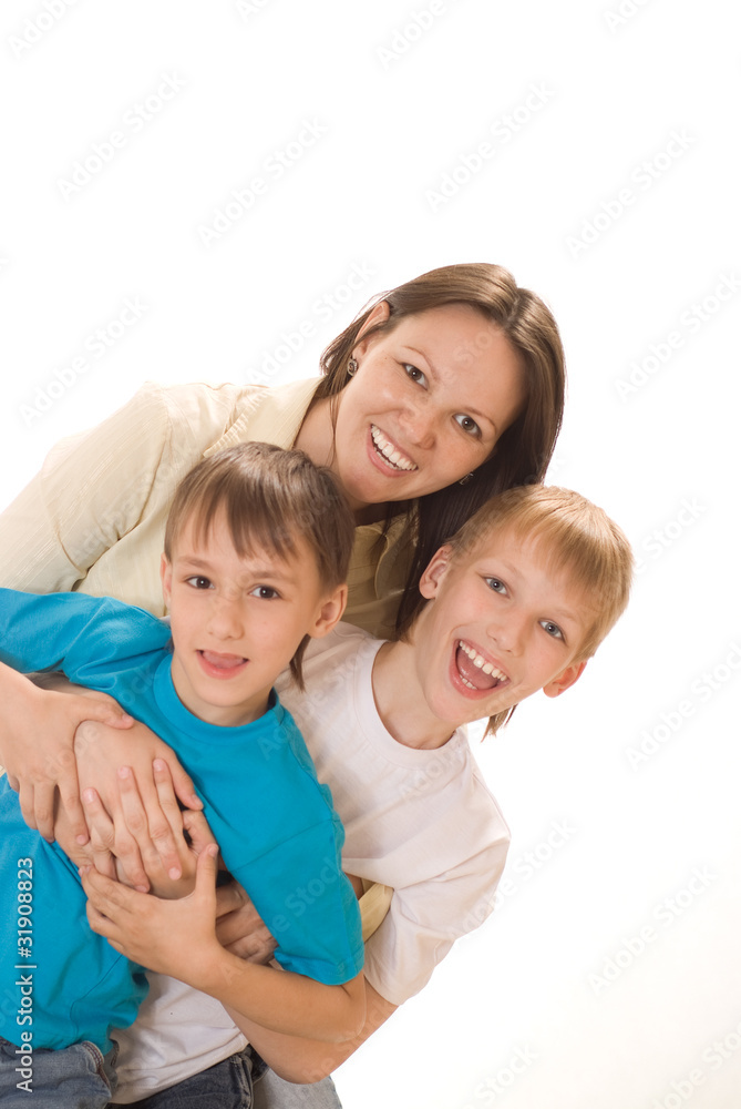 happy mom with her sons