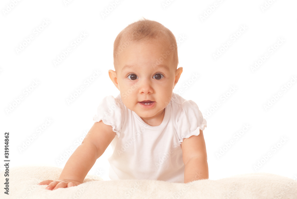happy newborn on a white happy newborn on a white