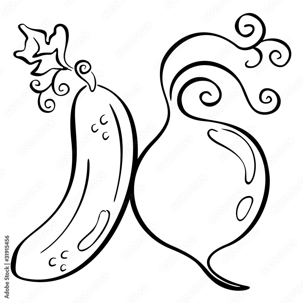 Black symbol of cucumber and beetroot on white Black symbol of cucumber and beetroot on white