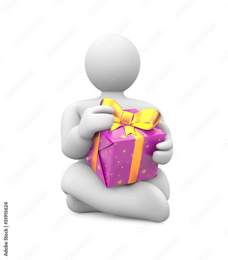 Person with gift box. Image contain clipping path Person with gift box. Image contain clipping path