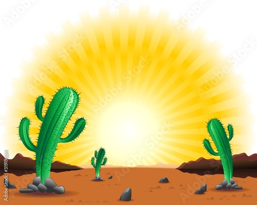Deserto Messicano con Cactus-Mexican Desert Background-Vector