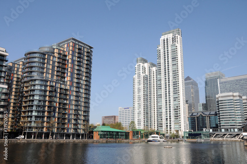 Millwall Inner Dock and office blocks in London’s Docklands photo