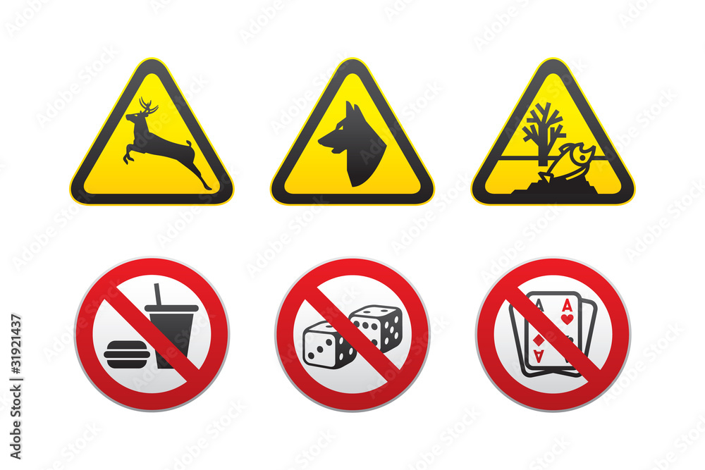 Warning Hazard and Prohibited symbols set vector Warning Hazard and Prohibited symbols set vector