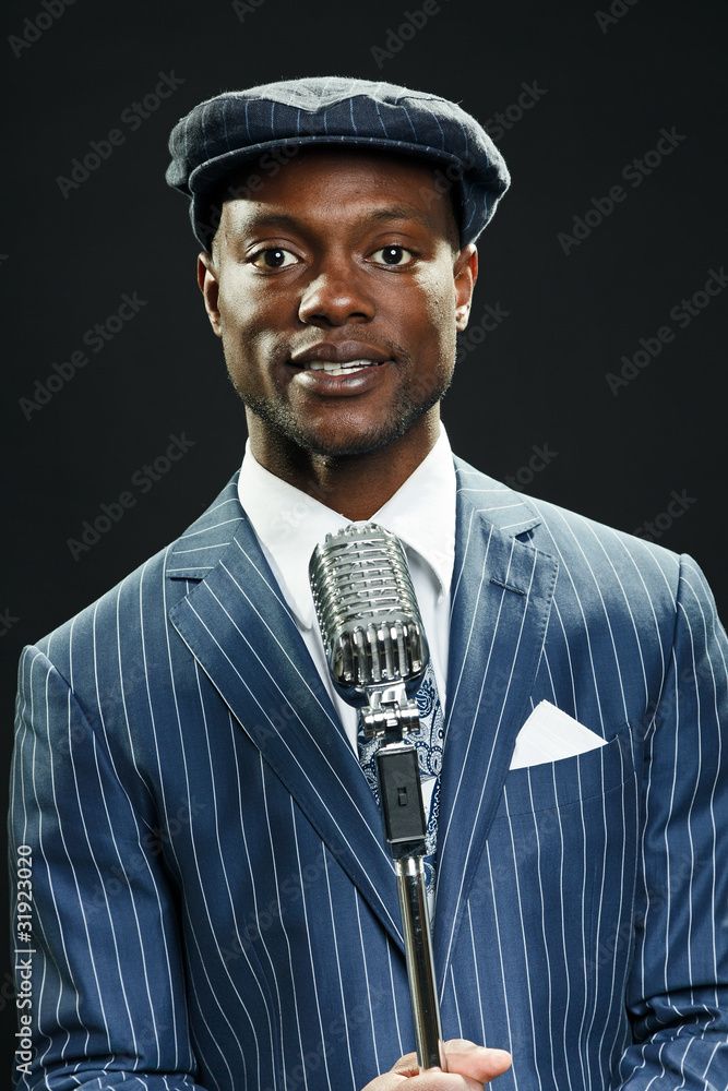 cap singing. Jazz musician. Stock Photo 