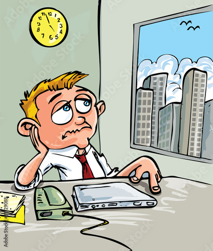Cartoon of a man waiting for home time