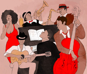 Poster Art Studio Jazzband beim Auftritt auf Bühne  © Isaxar